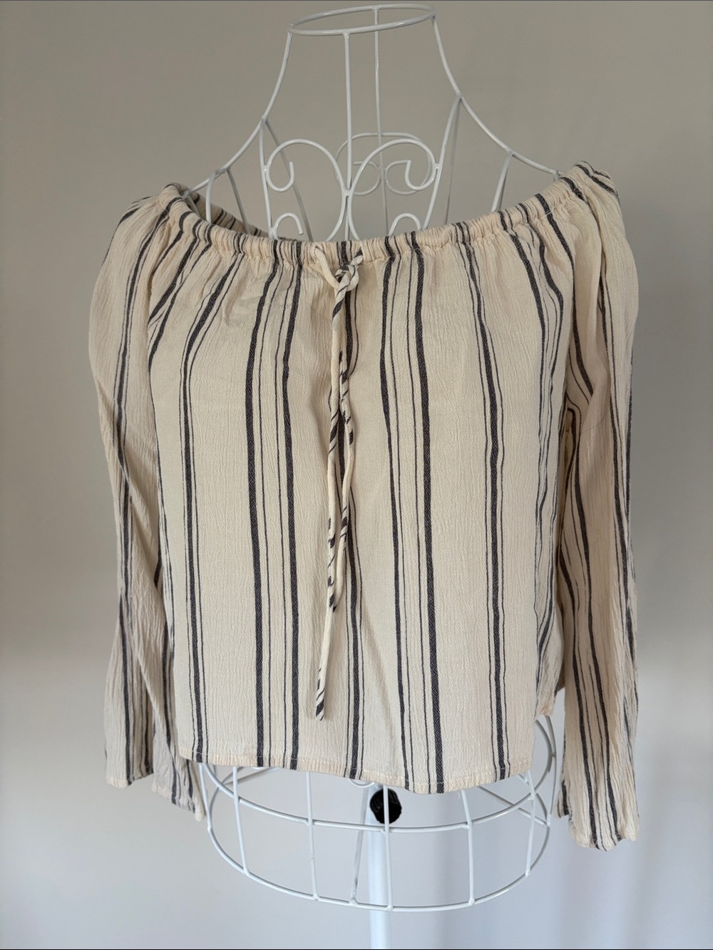 Billabong Cream and Black Striped Off-Shoulder Blouse